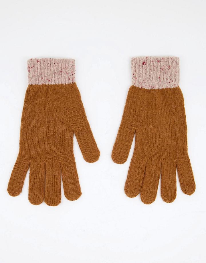 Boardmans Ribbed Knit Color Block Gloves In Camel-neutral