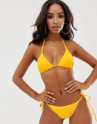 Asos Design Sleek Triangle Bikini Top In Golden Yellow