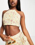 Fashion Union Exclusive Beach Halter Crop Top In Ditsy Floral Print - Part Of A Set-multi