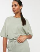 Asos Design Two-piece Super Oversized T-shirt With Seam Detail In Sage-green