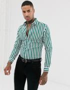 Devils Advocate Slim Fit Cotton Stripe Long Sleeve Shirt - Brown