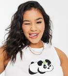 Native Youth Plus Fitted Rib Tank With Panda Embroidery-white