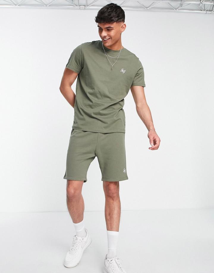 Jack & Jones 2 Piece T-shirt & Shorts Set In Olive Green