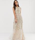 Asos Design Tall Pretty Embroidered Floral And Sequin Mesh Maxi Dress-multi