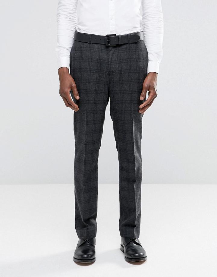 Asos Slim Suit Pants In Charcoal With Black Check - Gray