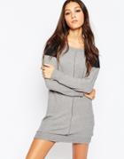 Lna Sweater Dress With Contrast Sleeves - Heather Gray