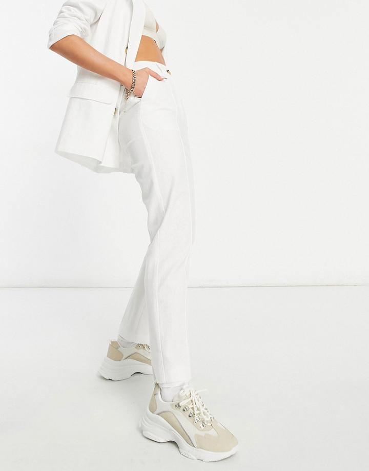 Asos Design Clean Cigarette Linen Suit Pants In White