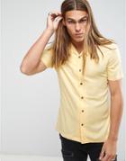 Asos Skinny Viscose Shirt With Revere Collar In Yellow - Yellow