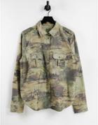 Guess Utility Button Through Shirt In Khaki-green