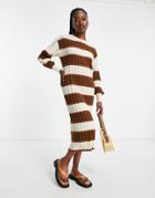 Asos Design Knit Midi Dress In Brown Tonal Stripe-multi