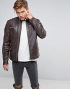 Goosecraft Leather Zip Biker Jacket In Brown - Brown