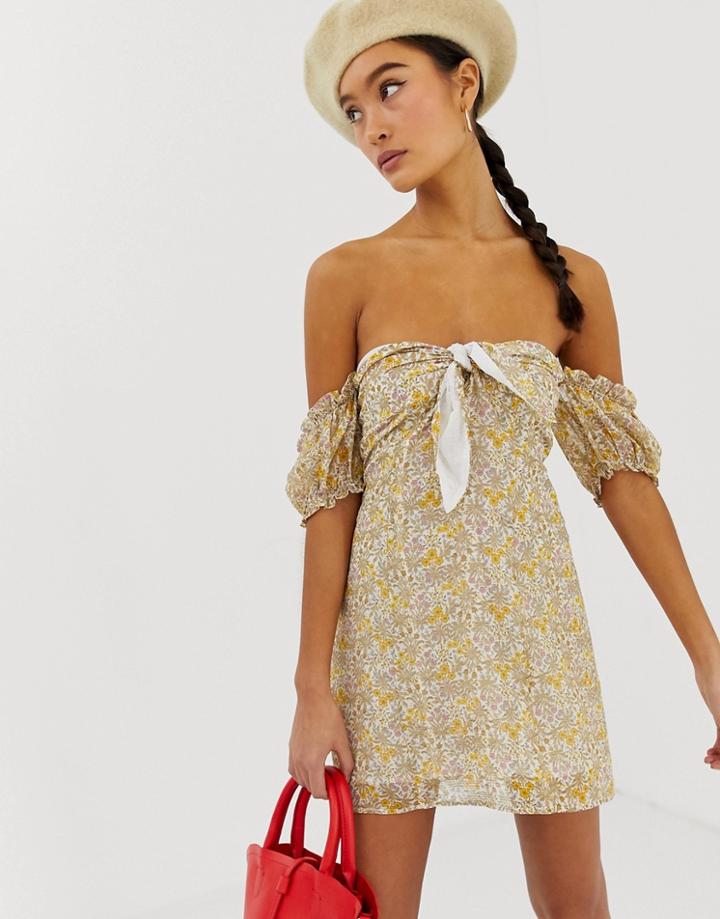 Emory Park Off Shoulder Mini Dress In Retro Floral-yellow