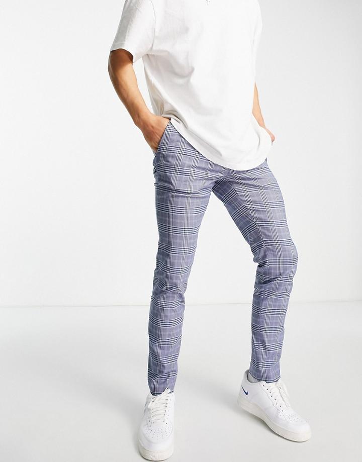 Topman Skinny Checked Pants In Blue