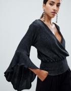 Ax Paris Blouson Sleeve Blouse - Black