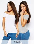 Asos Off The Shoulder Top With Short Sleeves 2 Pack - White