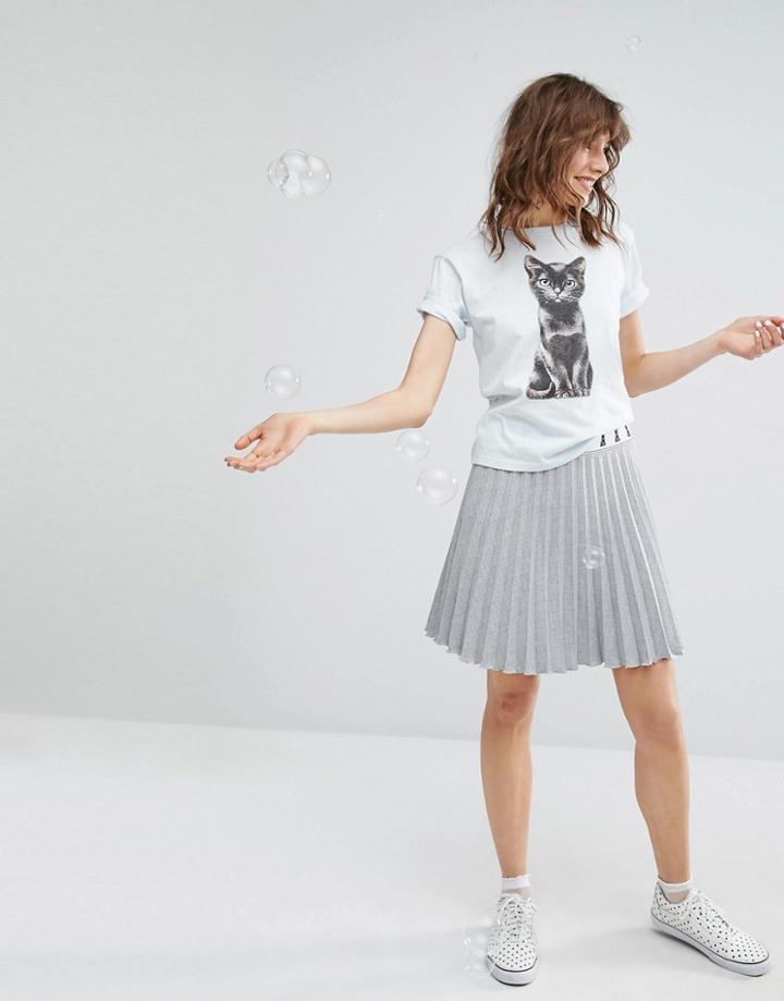 Paul & Joe Sister Pleated Skirt With Cat Print Waistband - Gray 21