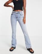 Asos Design Organic Cotton Blend Flare Jeans With Stitch Detail In Light Blue