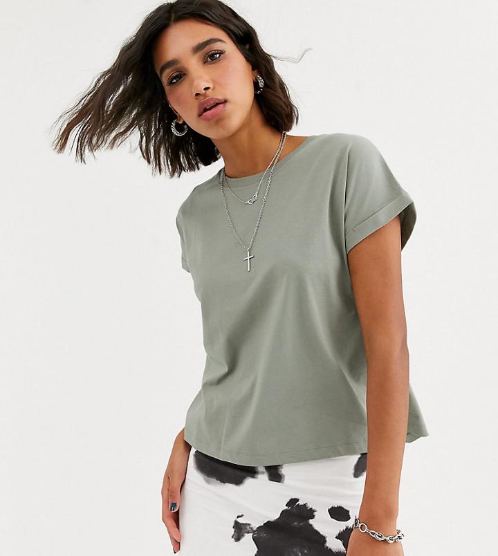 Bershka Crew Neck T Shirt In Khaki-green