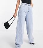 Missguided Tall Recycled Wide Leg Jean With Raw Hem In Bleached Blue-blues