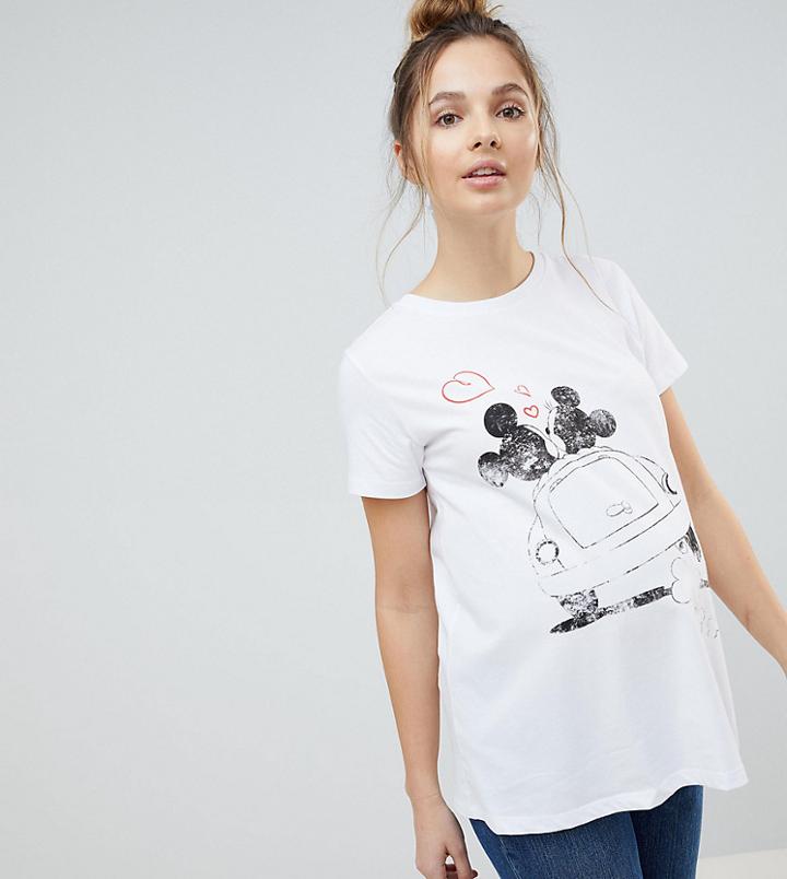 Asos Maternity Valentine's T-shirt With Mickey And Minnie Print - White