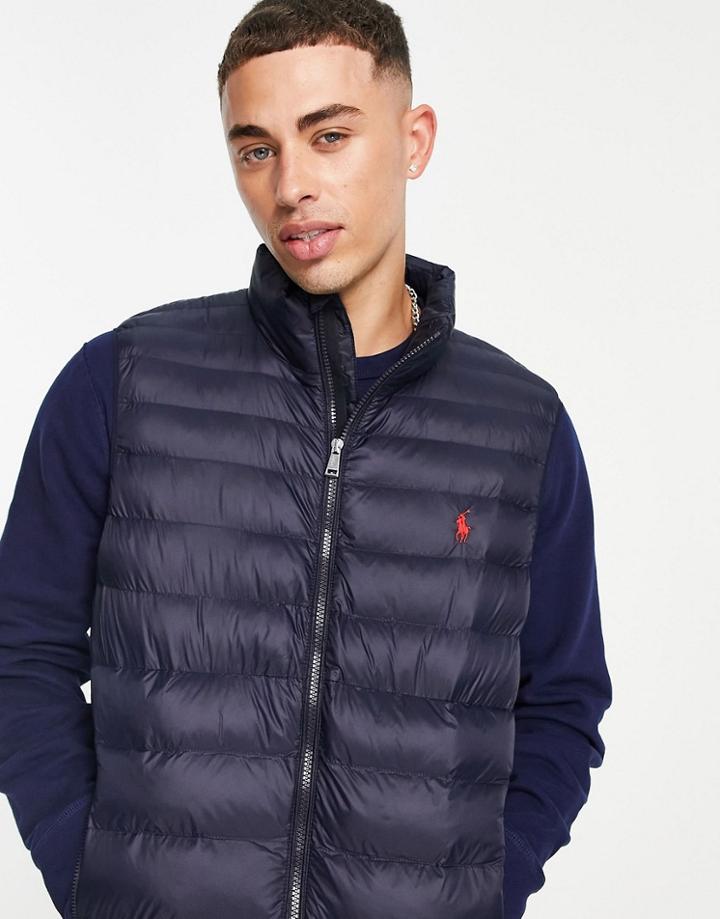 Polo Ralph Lauren Terra Player Logo Recycled Nylon Puffer Vest In Navy
