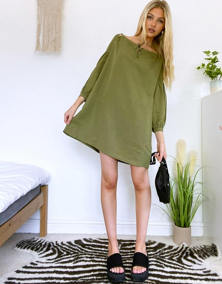 Superdry Arizona Smock Mini Dress In Olive-green