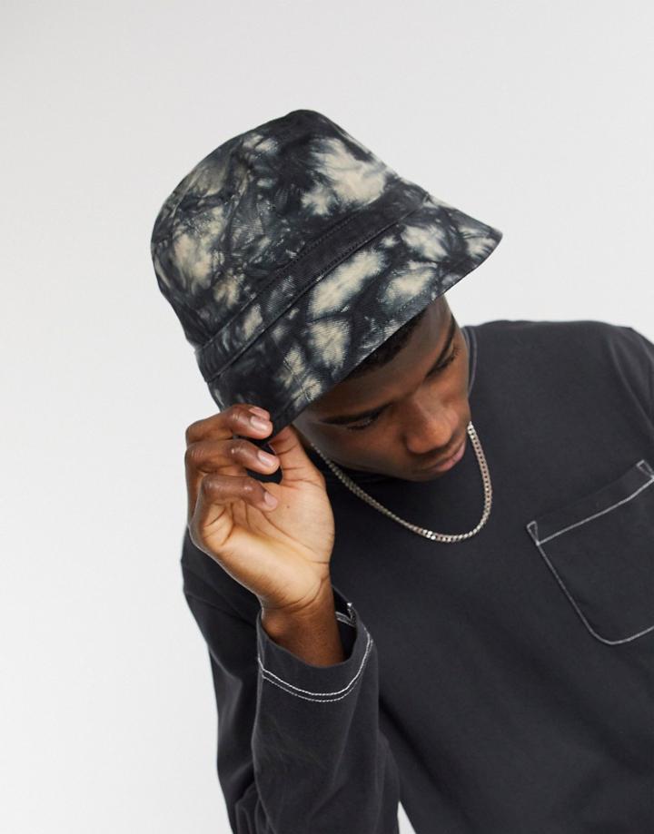 Reclaimed Vintage Inspired Denim Bucket Hat In Grunge Tie Dye-brown