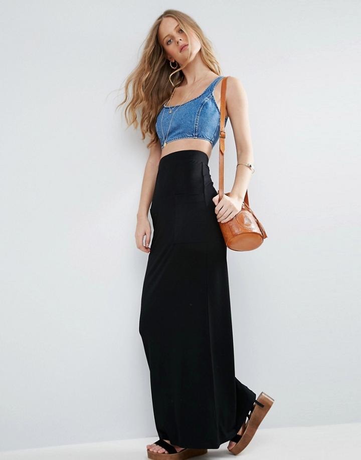 Asos Jersey Maxi Skirt With Pockets - Black