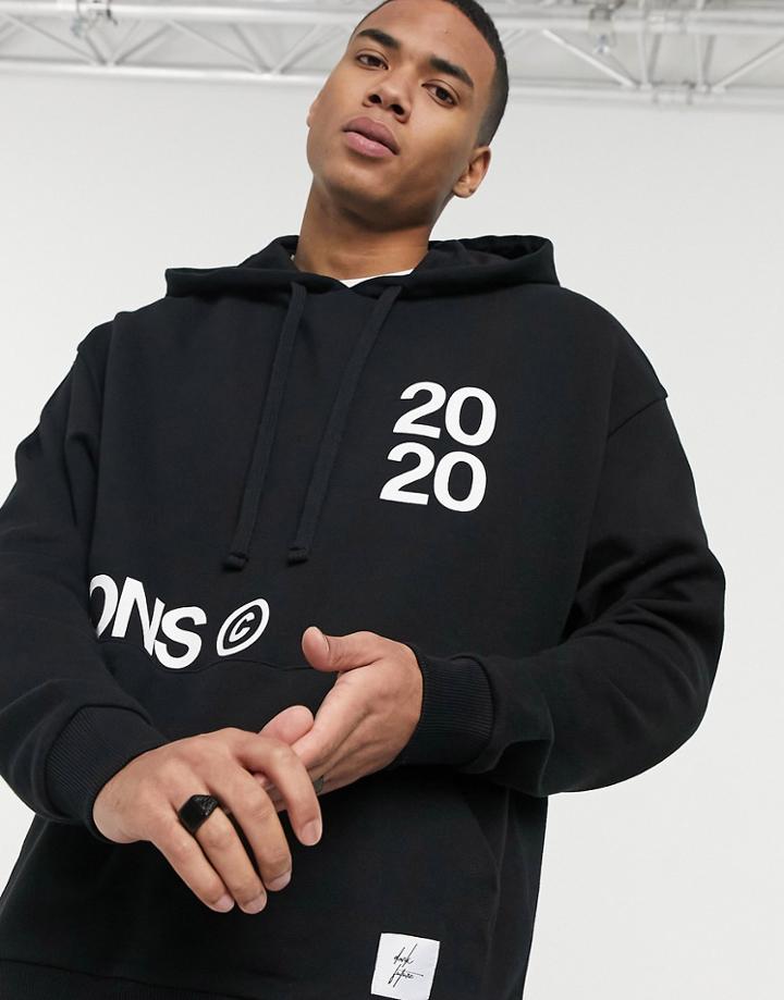 Asos Dark Future Set Oversized Hoodie In Black With Multi-placement Print