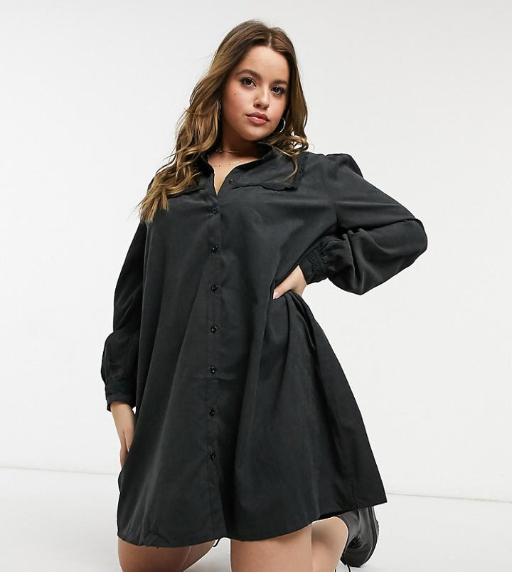 Lola May Curve Smock Dress With Volume Sleeves-black