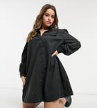 Lola May Curve Smock Dress With Volume Sleeves-black