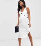 Asos Design Maternity Button Detail Midi Dress-white
