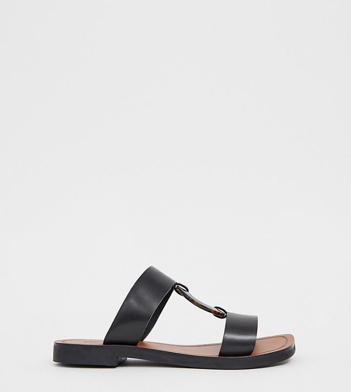 Asos Design Wide Fit Fresco Premium Leather Ring Detail Mules-black