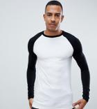 Asos Design Tall Muscle Fit Long Sleeve Crew Neck T-shirt With Contrast Raglan Sleeves-multi