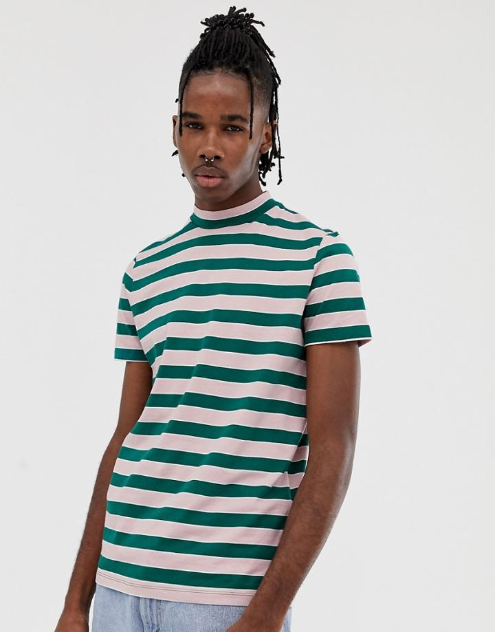 Asos Design Striped T-shirt With Turtleneck-multi