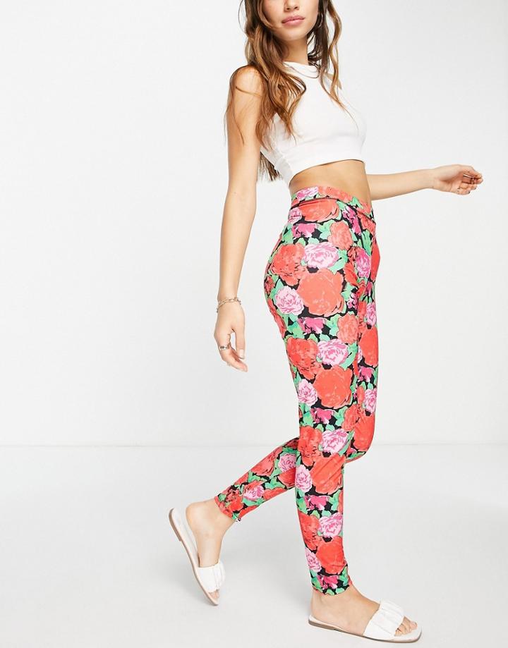 Pieces High Waist Leggings In Floral Print-multi