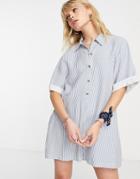 Topshop Chuck On Collared Romper In Stripe In Ivory-multi
