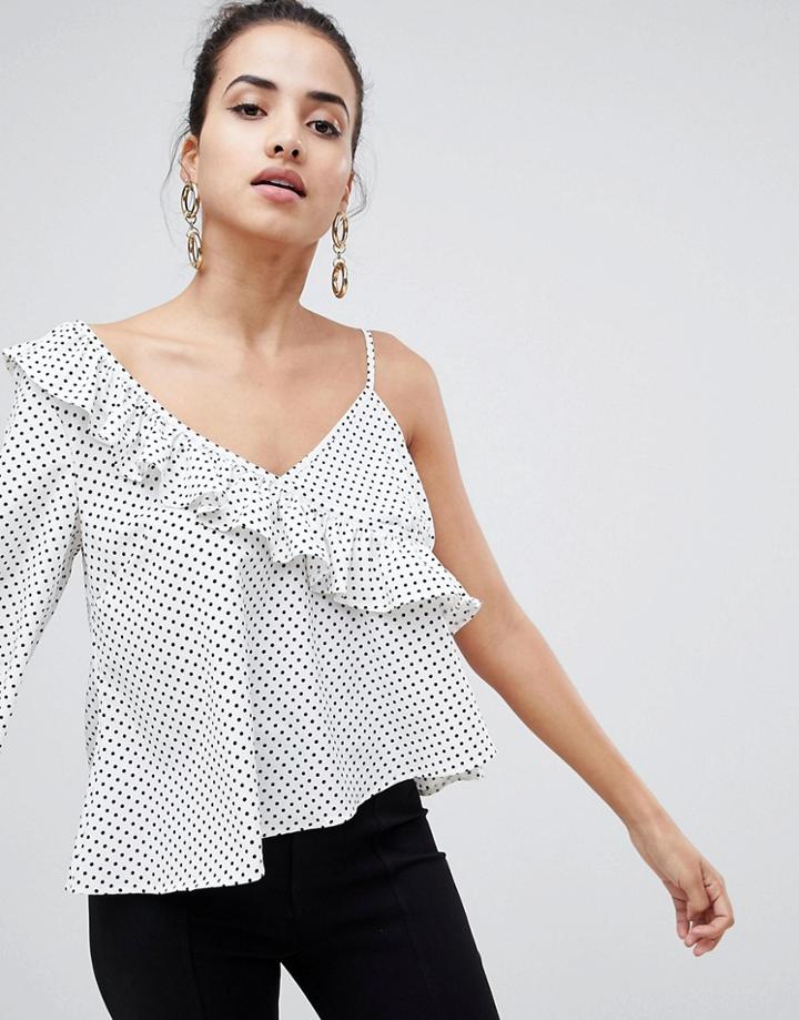 Boohoo One Shoulder Ruffle Polka Dot Top - Multi
