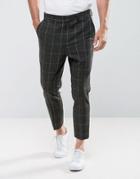 Asos Tapered Pants In Khaki Check With Nepp - Green