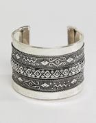 Sacred Hawk Chunky Engraved Cuff Bracelet - Silver
