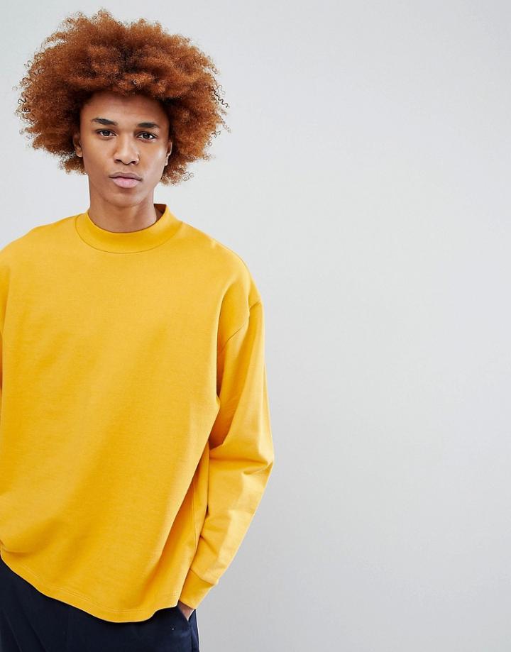 Asos Oversized Sweatshirt With Deep Neck Trim In Yellow - Yellow