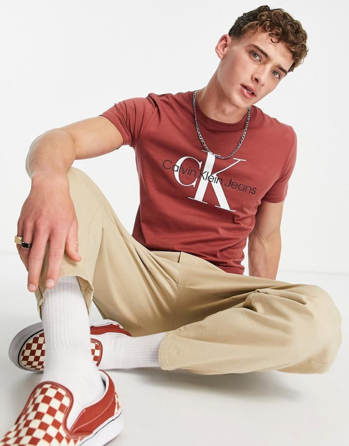 Calvin Klein Jeans Seasonal Monogram T-shirt In Burnt Orange