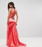 Jarlo High Neck Fishtail Maxi Dress With Strappy Open Back Detail-red