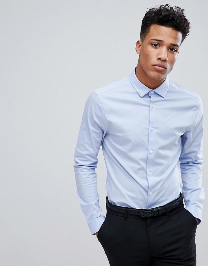 Asos Design Skinny Shirt In Blue - Blue