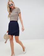 Oasis A Line Mini Skirt With Scallop Detail In Navy - Blue