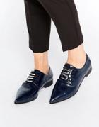 Asos Media Lace Up Pointed Flat Shoes - Navy
