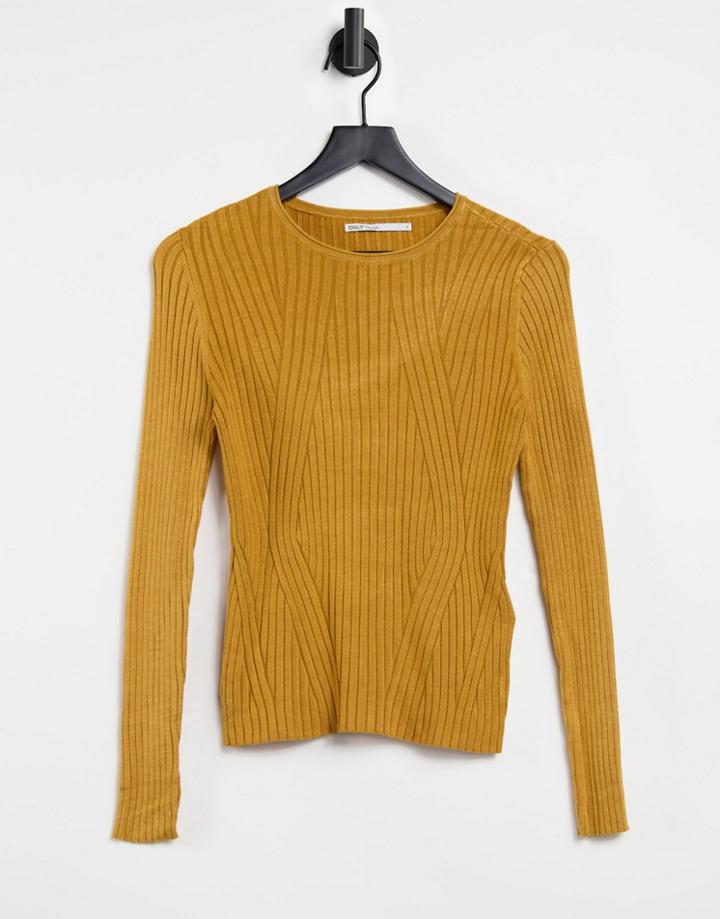 Only Natalia Long Sleeve Rib Top In Gold