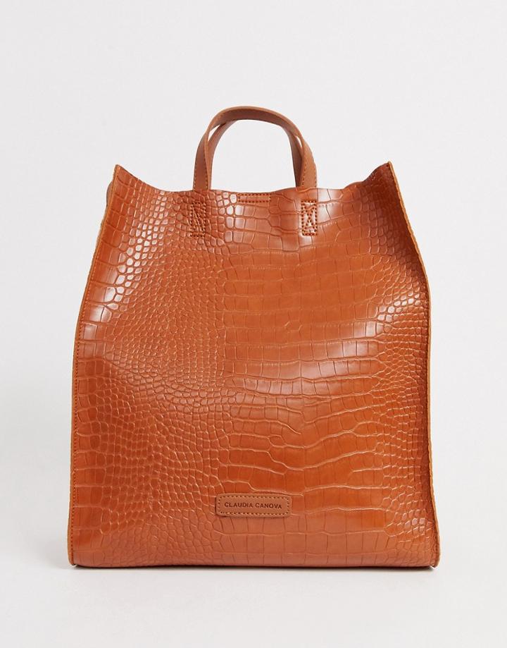Claudia Canova Large Tote Bag In Tan Croc