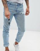 Asos Design Skinny Jeans In Light Wash Blue Cut And Sew Panelling - Blue