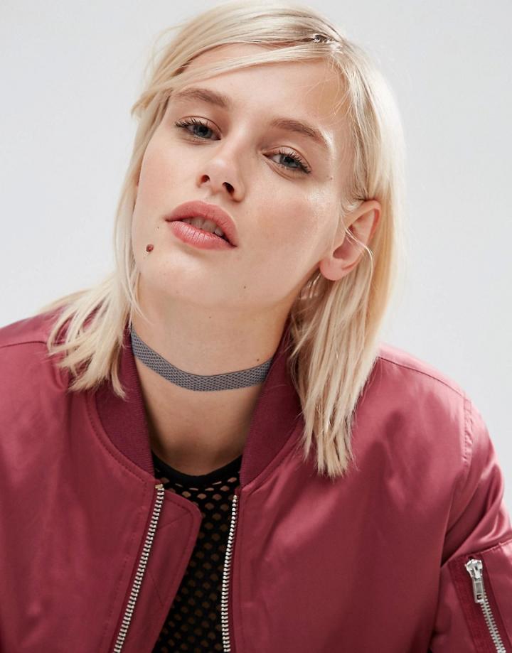 Asos Simple Fishnet Choker Necklace - Gray